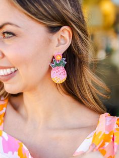 We are obsessed with these fun and summery earrings Pineapple Earrings! These beaded earrings are so cute and easy to bring that little bit of summer to any outfit! Seed bead pineapple dangle earrings 2" Brass plated Hypoallergenic Surgical steel posts Nickel and lead-free Pineapple Earrings, Seed Bead, Beaded Earrings, Seed Beads, So Cute, Final Sale, Pineapple, Dangle Earrings, Plating