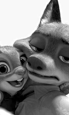 two animated animals are kissing each other in this black and white photo with the caption's name on it