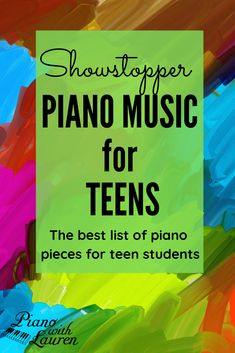 the title for showstoper's piano music for teens, with colorful paint