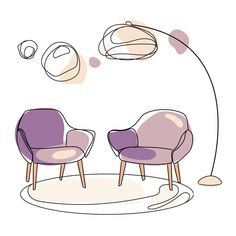 two purple chairs sitting next to each other