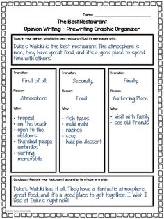 an open writing graphic organizer for students