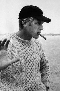 Want Steve McQueen’s Hand Knit Aran Jumper? We can knit it for you! Fisherman Knit Sweater, Aran Sweaters, Aran Jumper, Outfits Hombre, Aran Sweater, Moda Chic