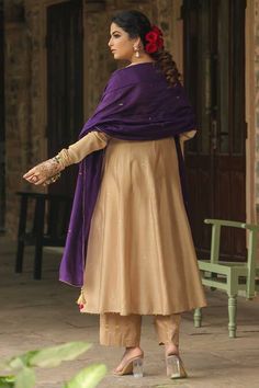 Buy Ivory Anarkali And Dupatta: Chanderi Zardozi Angarakha Palazzo Set For Women by Niti Bothra Online at Aza Fashions. Sequin Anarkali, Ivory Anarkali, Purple Dupatta, Anarkali Patterns, Anarkali Dress Pattern, Palazzo Set, Fashion Design Dress, Anarkali Dress, Churidar