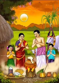 Pongal Images Pictures, Sankranthi Drawing, Pongal Celebration Drawing, Pongal Drawing, Pretty Woman Aesthetic, Pongal Festival Images, Sankranthi Festival, Pongal Images, Village Scene Drawing