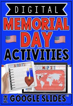 a blue poster with the words memorial day activities