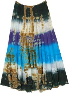 This is a vibrant bohemian-style skirt featuring a tie-dye pattern. It has a high-waisted design (with elastic smocking ) that flares out towards the hem, suggesting a comfortable, relaxed fit. #tlb #TieredSkirt #vacationclothing #beachwrap #TieDye #TieDyelongSkirt #bluegreentiedyeskirt Hippie Tie-dye Skirt For Beach, Hippie Tie-dye Skirt For The Beach, Bohemian Tie Dye Tiered Skirt, Bohemian Tiered Tie Dye Skirt, Summer Beach Tie Dye Skirt, Blue Bohemian Maxi Skirt For Summer, Tie Dye Bohemian Skirt, Multicolor Hippie Maxi Skirt For Summer, Hippie Multicolor Maxi Skirt For Summer