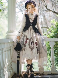 DS047307 Romantic Photoshoot, Elegant Gothic, Chiffon Overlay, Apron Dress, Vest Fashion, Kawaii Clothes, Everyday Dresses, Overall Dress, Lolita Dress