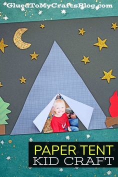 paper tent kid craft with stars and trees