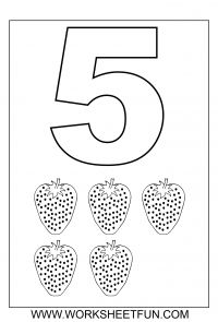 the number five with four strawberries on it is shown in this printable coloring page