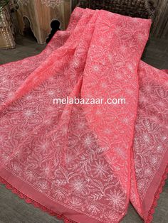 Full size cotton dupatta with "tepchi" hand embroidery and crochet lace. Semi-stitched Chanderi Dupatta With Lace Work, Red Dupatta With Chikankari Embroidery In Cambric, Cotton Salwar Kameez With Chikankari Embroidery For Wedding, Lace Dupatta With Zari Work For Festivals, Chanderi Dupatta With Lace Work In Traditional Drape, Unstitched Lace Work Dupatta For Eid, Chanderi Dupatta With Lace Work, White Cotton Dupatta With Intricate Embroidery, Traditional Cambric Anarkali Set With Intricate Embroidery