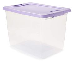 a plastic storage container with a purple lid