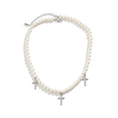 Add some refinement to your outfit with the Iced Cross Pendant Pearl Necklace - crafted with high-quality materials, this necklace features a unique combination of an iced cross pendant and pearls, making it a versatile and sophisticated addition to any outfit. Realistic Pearls made of Shells PREMIUM Quality: Hand-finished necklace design No form of discomfort on your skin Clean pearl details Size: 18 inch FREE STANDARD SHIPPING & Life time Guarantee Cross Pendant Necklace With Pearl Charm, Silver Cross Pendant Necklace With Pearl Chain, Silver Cross Necklace With Pearl Chain, White Cross Necklace With Pearl Charm, Pearl Cross Necklace With Pearl Chain, White Pearl Cross Pendant Necklace, Pearl Necklace With Cross-shaped Pearl Pendant, White Pearl Cross Necklace, Cross-shaped Pearl Drop Necklace