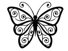 a black and white butterfly with swirls on it's wings, flying in the air