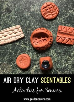 some clay items are sitting on a table with the words air dry clay scentables