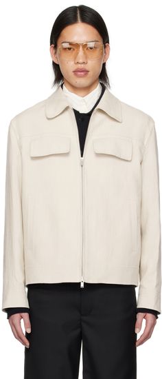 Plain-woven slub linen jacket. · Spread collar · Two-way zip closure · Flap and welt pockets · Welt pocket at interior · Full plain-woven cotton lining Supplier color: Beige Linen Outerwear With Flap Pockets For Work, Classic Linen Outerwear With Flap Pockets, Linen Outerwear With Lapel Collar And Flap Pockets, Linen Outerwear With Flap Pockets And Lapel Collar, Linen Outerwear With Concealed Placket For Work, Modern Linen Outerwear With Lapel Collar, Beige Linen Outerwear With Welt Pockets, Linen Outerwear With Concealed Placket And Lapel Collar, Spring Linen Outerwear With Side Pockets