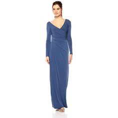 Vera Wang Women's Long Sleeve V Neck Draped Gown, Cadet, Size 4 Color: Cadet 95% Polyester, 5% Spandex Imported Zipper Closure Dry Clean Only Long Sleeve V Neck Long Sleeve Double V Neck Gown With Draped Detail And Rouching New With Tags Blue Surplice Neckline Maxi Dress For Evening, Blue Maxi Dress With Surplice Neckline For Evening, Gala Long Sleeve Maxi Dress With Ruched Bodice, Blue V-neck Maxi Dress With Ruched Bodice, Blue Fitted Maxi Dress With Surplice Neckline, Blue Dress With Surplice Neckline For Evening, Blue Evening Dress With Surplice Neckline, Blue Draped Maxi Dress For Formal Occasions, Formal Blue Draped Maxi Dress