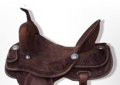 a close up of a horse saddle on a white background