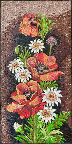 a mosaic painting with flowers and leaves on it