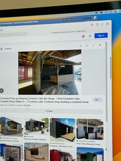 a computer screen with pictures of different types of shipping containers on it's side