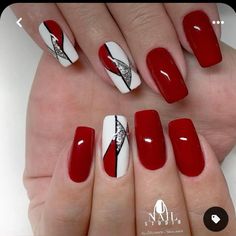 Red And White Nails, Nails Art Designs, Art Deco Nails, Manicure Nail Designs, Classy Nail Designs, Trendy Nail Art Designs, Pretty Nail Art Designs