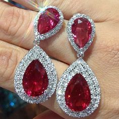 Red Water Drop Cubic Zirconia Hanging Earrings Red Water, Red Jewel, Crystal Fashion, Wedding Anniversary Party, Cubic Zirconia Earrings, Earrings Women, Perfect Palette, Zirconia Earrings, Trendy Earrings