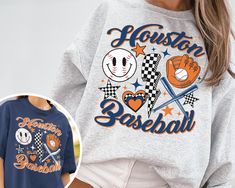 "WELCOME TO MY STORE ♥️ _This Vintage Houston Astro Crewneck Sweatshirt / T-Shirt, Astros EST 1962 Sweatshirt, Houston Baseball Shirt, Retro Astros Shirt, Retro Houston, Houston Sweater, Astros Sweater, Astros Sweatshirt, Houston Game Day, Astros Fan Gift, Vintage Baseball Tee, Gift for her, Gift for Mom, Gift for him, Baseball Season, World Series, Game Day Shirt. _Please check Color and Size Charts before placing the order. You can find them in the listing's photos (Depending on what device yo San Diego Baseball, Yankees Shirt, Rangers Shirt, Braves Shirts, Baseball Sweatshirts, Baseball Vintage, New York Vintage, Pirate Shirts, Retro Groovy