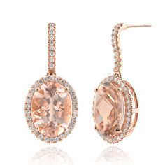 Simple designs are becoming a chic trend this season.   Here is one of our favourite gems, the #Morganite set in 14K #RoseGold that has been beautifully accentuated with #diamonds.   #gemstoneearrings #giftsforher #jewelrytrends2019 Color Stones Jewelry, Morganite Earrings, Halo Diamond Earrings, Retail Jewelry, Halo Earrings, Garnet Earrings, Diamond Fashion, Rose Gold Earrings, Exquisite Jewelry