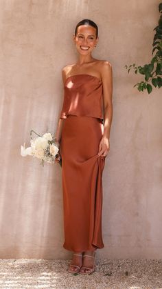 Bridesmaids Colors, Copper Bridesmaid Dresses, Taylor Wedding, Copper Dress, Sleek Chic, Maid Of Honour Dresses, Long Cocktail Dress, Party Attire, Guest Attire