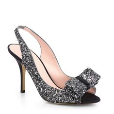 A Bow Accents The Vamp On These Glitter-Covered Kate Spade New York Sandals. Elastic Slingback Strap. Satin-Covered Heel And Leather Sole. Nwob Kate Spade Shoes, Slingback Pump, Slingback Sandal, Black Glitter, Black And Silver, Kate Spade New York, Silver Charms, Women's Shoes Sandals, Black Silver