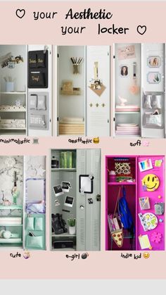 an assortment of different types of lockers with the words, your aesthetic is your locker