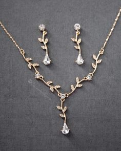 Simple Crystal Vine Necklace Set - Cassandra Lynne Wedding Necklace Simple, Wedding Jewelry Simple, Vine Necklace, Gold Jewelry Prom, Prom Necklaces, Gold Wedding Jewelry, Gold Jewelry Sets, Prom Jewelry, Gold Jewelry Simple