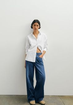 Katie Baggy Straight Jeans Skirt Images, Slouchy Style, Double Denim, Perfect Jeans, Wearing Clothes, Casual Elegance, Co Ord, Low Key, Who What Wear