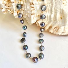 Bohemian Baroque Pearl Necklace With Pearl Pendant, Handmade Baroque Pearl Shell Necklace, Color Pearl Necklace, Handmade Bohemian Shell-shaped Pearl Necklace, Classic Pear-shaped Baroque Pearl Necklace, Bohemian Pearl Shell-shaped Necklace, Rosary Style Necklace, Grey Pearl Necklace, Pearl Rosary