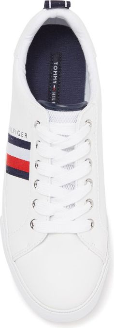 Tommy Hilfiger Landon Striped Sneaker (Women) | Nordstromrack White Tommy Hilfiger Sports Sneakers, White Leather Tommy Hilfiger Sneakers, Tommy Hilfiger White Cushioned Sneakers, Tommy Hilfiger White Slip-on Sneakers, Tommy Hilfiger Low-top Sneakers With Embossed Logo, Striped Sneakers, Side Stripe, Pull Tab, A Logo