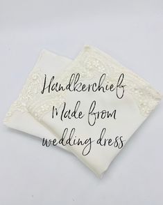 "Delicate and priceless Handkerchief custom made reusing yours or your moms wedding dress. Repurpose your wedding gown to create hankies for you or to give as a gift to dad , mom or grandma. Maybe you are using mom or grandmother's dress to make up cycled items for your wedding, ------------------------------------------------------------------- HANDKERCHIEF DETAILS: *You are not purchasing any of the pictures shown, pictures are for reference *This is an order from scratch hankie custom made by Wedding Dress Repurpose, Wedding Gift For Son, Moms Wedding Dress, Keepsake Hanky, Repurpose Wedding Dress, Wedding Dress Keepsake, Recycled Wedding, Old Wedding Dresses, Wedding Gift For Bride