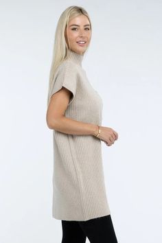 Women's ZENANA Mock Neck Short Sleeve Sweater Dress with Pocket | us.meeeshop Mock Neck Short Sleeve, Fall Wardrobe Essentials, Effortless Outfit, Fall Outfits For Work, Vegan Fashion, Short Sleeve Sweater, Trendy Collection, Short Sleeved Sweaters, Fall Wardrobe