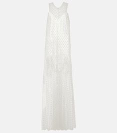 Embellished mesh gown in white - Norma Kamali | Mytheresa Embellished Tulle Maxi Dress, Embellished Tulle Maxi Evening Dress, Embellished Tulle Maxi Dress For Evening, Embellished Organza Maxi Evening Dress, White Organza Evening Maxi Dress, White Organza Maxi Dress For Evening, Mesh Floor-length Evening Dress, Sheer Mesh Floor-length Dress, Floor-length Mesh Evening Dress