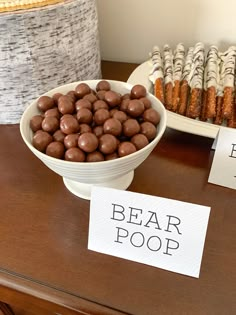 Bear Poop Dessert Teddy Bear Themed Food Ideas, Bear Theme Party Decoration, Brown Party Theme Aesthetic, Bear Gender Reveal Food, Bear First Birthday Party Food, We Can Barely Wait Dessert Table, Teddy Bear Picnic Birthday Party Food