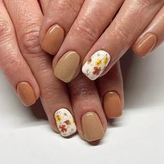 Gel Nail Designs For Fall Autumn, White Pumpkin Nails, November Dip Nails, Candied Almonds, Thanksgiving Nail Art, Pumpkin Nails, Nagel Tips, Nail Type, Flower Nail Designs