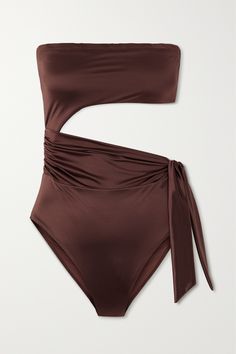 GOOD AMERICAN's swimsuit is made from glossy stretch fabric that's designed to gently sculpt the figure. It has a strapless neckline and ties at the side, which can be adjusted to give you more or less coverage. American Swimsuit, Neon Swimsuit, Luxury Swimsuits, Swimwear 2024, Cutout Swimsuit, Strapless Swimsuit, Perfect Swimsuit, Swimwear Trends, Cut Out Swimsuits