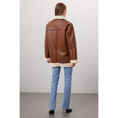 Brown faux leather (100% Polyurethane, 100% Polyester). Jacket. Long sleeves. Collar. Front zipper closure. 31" from shoulder to hemline. Imported. Fall Leather Biker Jacket With Faux Fur Lining, Trendy Leather Outerwear With Padded Collar, Spring Leather Jacket With Faux Fur Trim, Spring Workwear Leather Jacket With Faux Fur Trim, Trendy Leather Jacket With Faux Fur Lining For Work, Winter Workwear Faux Leather Jacket, Faux Leather Outerwear With Faux Fur Lining, Spring Leather Outerwear With Faux Fur Lining, Fall Leather Outerwear With Zip Fly