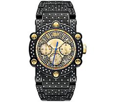 With crystals and chronographs, this watch takes his look to the next level of sophistication. From JBW. Black Diamond Watch, Gold Diamond Watches, Electronic Gifts, Luxury Timepieces, Mens Luxury, Watch Model, Diamond Watch, Black Stainless Steel, Steel Bracelet