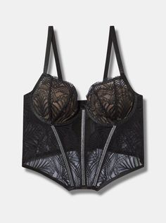 Matching Style(s): Search 42800183 FIT Adjustable straps. . MATERIALS + CARE Lace knit fabric. . 88% polyester, 12% spandex. . Machine wash cold. Line dry. Imported. DETAILS Half-cup. . Wired. . Dip waist. . Diamante accents. . The best plus size women's diamanté lace half cup underwire bustier bustiers & corsets in rich black made of lace. Torrid is your destination for cozy fall and winter clothes to keep you warm and comfortable. Black Underbust Corset With Adjustable Straps, Elegant Black Corset With Straps, Black Corset With Adjustable Straps For Evening, Black Underwire Corset With Lined Body, Black Party Corset With Removable Bra Pads, Elegant Black Corset With Removable Bra Pads, Fitted Black Straps For Night Out, Black Underbust Corset With Removable Bra Pads, Party Black Corset Bra Friendly