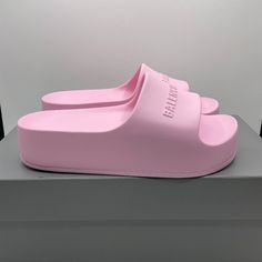 Balenciaga Chunky Slide Light Pink Womens Eu 39 Us 9 Platform Rubber Sandal New New With The Box And Dust Bags! Please See All Pictures For Details! Casual Slides With Branded Heel Counter For Spring, Designer Pink Slides For Spring, Spring Luxury Pink Slides, Pink Adjustable Synthetic Slides, Pink Synthetic Slides, Pink Slip-on Sandals With Rubber Sole, Pink Slip-on Slides With Rubber Sole, Pink Non-slip Sporty Slides, Shoes Balenciaga