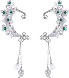 pair of earrings with green and white stones