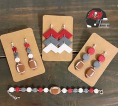 Make sure you're game day ready with these Buccs inspired pieces! Soccer Earrings, Football Earrings, Vero Beach Fl, Vero Beach, Jewelry Wire, Buffalo Bills, Purse Charms, School Spirit, Key Chains