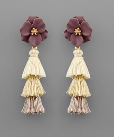 Enhance your outfit with our Floral Layer Tassel Earrings. Made with high-quality thread and metal, these earrings are lightweight and comfortable to wear. The intricate flower and layered tassel design adds elegance and a touch of femininity. Each earring measures 2 1/4", making them the perfect statement piece for any occasion. Elegant Tassel Earrings For Spring, Elegant Fringe Earrings For Spring, Sterling Silver Wholesale, Metal Post, Thread Earrings, Tassel Earrings, Free Giveaway, Statement Pieces, Gold Earrings