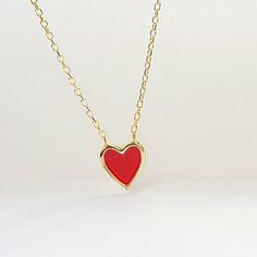 Red Heart Charm Gold Necklace Adjustable 17 inches long 18kt yellow gold over pure fine sterling silver 925. Timeless red heart 8mm charm gold necklace with the accent of red enamel on the heart charm. Perfect for any red accent outfit, great gift for wife, girlfriend etc. Best as a Bridal Party Gift for bridesmaids as a token of appreciation, thank you gift or for any red theme wedding parties, and for any fashionable red accent accessory outfit. Elegant gifts for weddings, birthdays, holidays, Dainty Red Necklace For Anniversary, Red Dainty Jewelry For Mother's Day, Red Heart Pendant Charm Necklace For Gifting, Red Necklace With Heart Charm For Anniversary Gift, Dainty Red Heart Necklace For Anniversary, Red Heart Pendant Charm Necklace As Gift, Red Heart Charm Necklace For Anniversary, Red Heart Pendant Jewelry As Gift For Her, Red Heart Pendant Necklace As Gift For Her