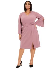 in stock Side Twist, Board Meeting, Split Sleeve, Petite Size Chart, Dress Crafts, Womens Size Chart, Twist Front, Plus Size Dress, Office Wear