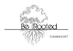 the be rooted logo with leaves and roots